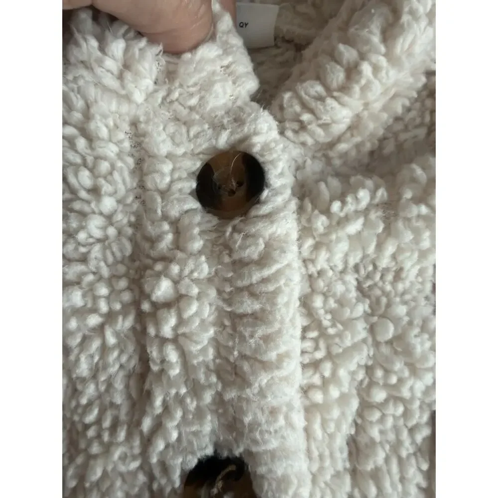 SHEIN Girls Beige Hooded Fleece Button Front Mid-Length Coat Size 6